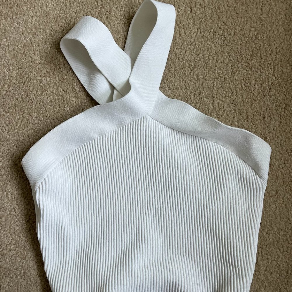 Aritzia White Cross Knit Tank (Ribbed) White Size Medium